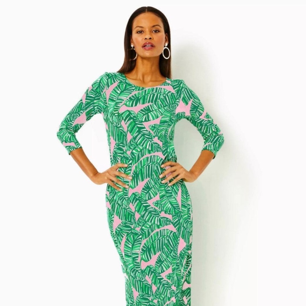 🌴Lilly Pulitzer Maxi Dress Conch Shell Pink Let’s Go Bananas 🌴